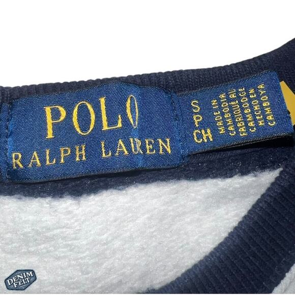 POLO RALPH LAUREN Men’s Navy Blue/White Polo Bear Striped Fleece Sweatshirt - Picture 8 of 16